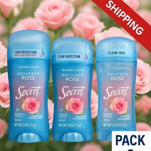 Secret Delicate‎ Rose 3-Pack Deodorant 72HR Invisible Solid & Clear Gel 2.6oz